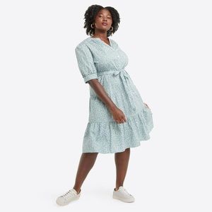 Draper James Loretta Green and White Button Tie Belt Dress